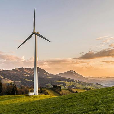 Landscape photo of a wind turbine